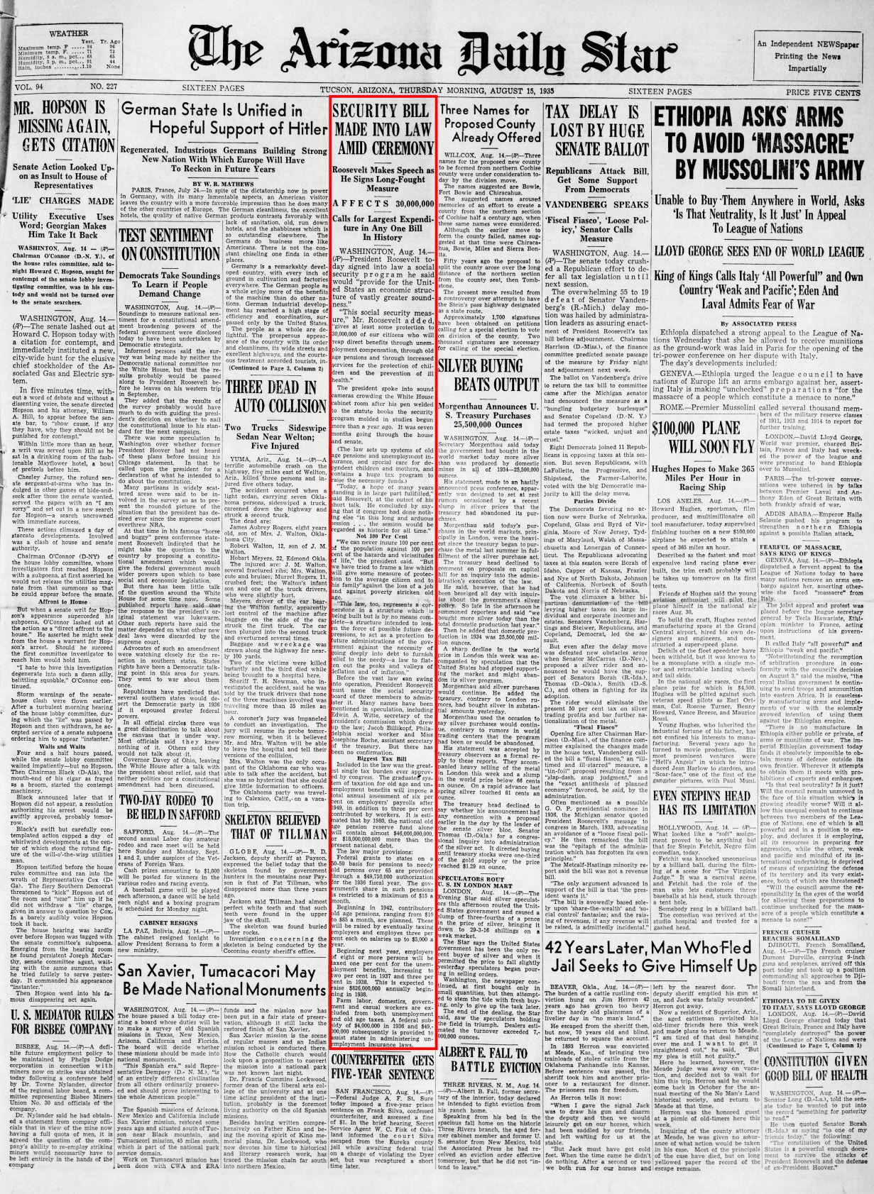 Aug. 15, 1935: Social Security becomes law